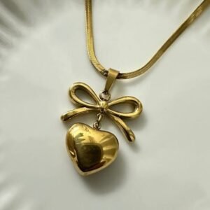 Anti Tarnish Heart with Bow Chain Necklace | Korean fashion Jewelry